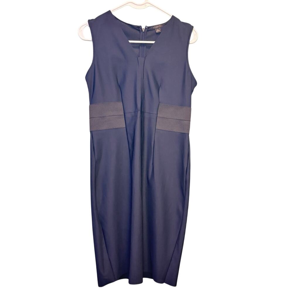 Women's Ann Taylor Navy Career Sleeveless Dress Black Waist Band Office Size 6P